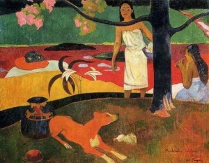 Oil gauguin,paul Painting - Tahitian Pastorals by Gauguin,Paul
