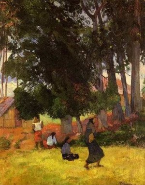 Oil gauguin,paul Painting - Tahitian Village by Gauguin,Paul