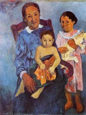 Oil woman Painting - Tahitian Woman And Two Children by Gauguin,Paul