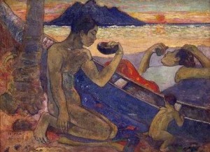 Oil gauguin,paul Painting - The Canoe A Tahitian Family by Gauguin,Paul