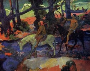Oil gauguin,paul Painting - The Ford Aka Flight by Gauguin,Paul