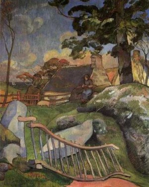 Oil gauguin,paul Painting - The Gate Aka The Swineherd by Gauguin,Paul