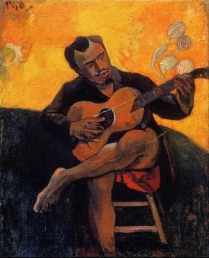Oil gauguin,paul Painting - The Guitar Player by Gauguin,Paul