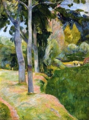 Oil gauguin,paul Painting - The Large Trees by Gauguin,Paul
