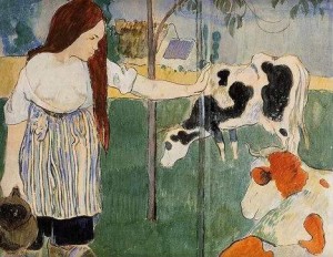 Oil gauguin,paul Painting - The Milkmaid by Gauguin,Paul