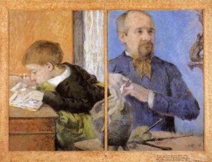 Oil gauguin,paul Painting - The Sculptor Aube And His Son by Gauguin,Paul
