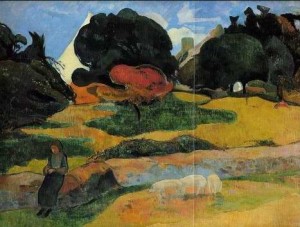 Oil gauguin,paul Painting - The Swineherd by Gauguin,Paul