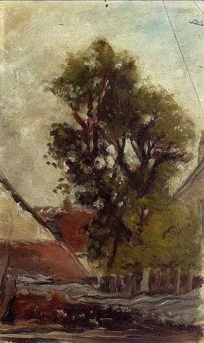 Oil tree Painting - The Tree In The Farm Yard (sketch) by Gauguin,Paul