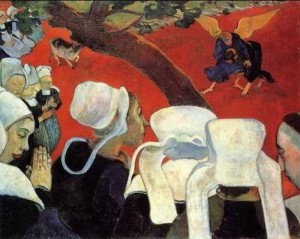 Oil gauguin,paul Painting - The Vision After The Sermon Aka Jacob Wrestling The Ange by Gauguin,Paul