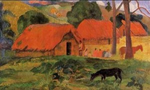 Oil gauguin,paul Painting - Three Huts Tahiti by Gauguin,Paul