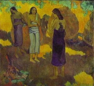 Oil gauguin,paul Painting - Three Tahitian Women Against A Yellow Background by Gauguin,Paul