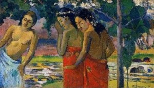 Oil gauguin,paul Painting - Three Tahitian Women by Gauguin,Paul