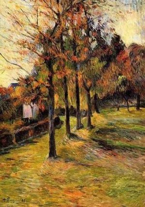 Oil gauguin,paul Painting - Tree Lined Road Rouen by Gauguin,Paul