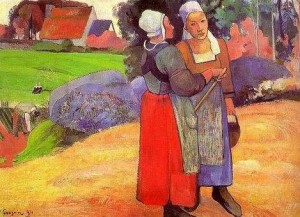 Oil gauguin,paul Painting - Two Breton Peasants On The Road by Gauguin,Paul