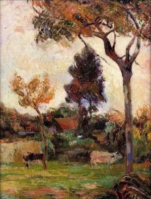 Oil gauguin,paul Painting - Two Cows In The Meadow by Gauguin,Paul