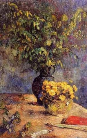Oil gauguin,paul Painting - Two Vases Of Flowers And A Fan by Gauguin,Paul