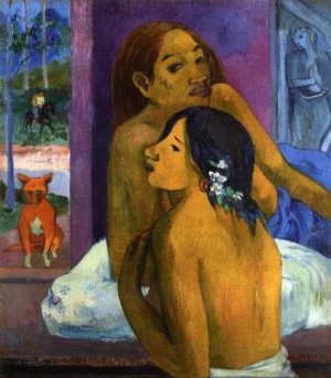 Oil gauguin,paul Painting - Two Women Aka Flowered Hair by Gauguin,Paul