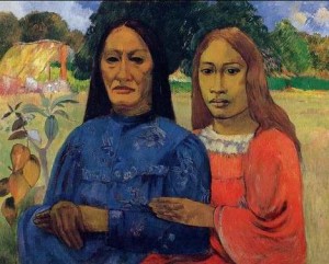 Oil gauguin,paul Painting - Two Women Aka Mother And Daughter by Gauguin,Paul