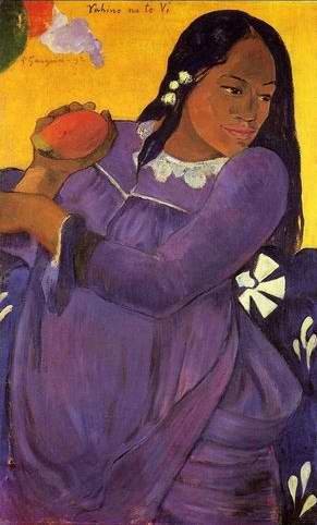 Oil woman Painting - Vahine No Te Vi Aka Woman With A Mango by Gauguin,Paul