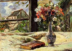 Oil gauguin,paul Painting - Vase Of Flowers And Window by Gauguin,Paul