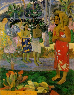 Oil gauguin,paul Painting - We Hail Thee Mary  1891 by Gauguin,Paul