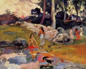 Oil woman Painting - Woman On The Banks Of The River by Gauguin,Paul