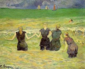 Oil gauguin,paul Painting - Women Bathing Dieppe by Gauguin,Paul