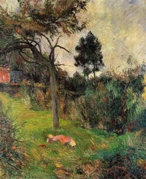 Oil woman Painting - Young Woman Lying In The Grass by Gauguin,Paul
