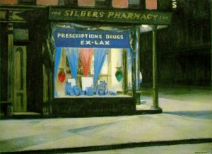 Oil hopper,edward Painting - Drug Store    1927 by Hopper,Edward