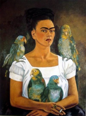 Oil kahlo,frida Painting - Me and My parrots,1941 by Kahlo,Frida