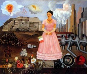 Oil portrait Painting - Self Portrait on the Borderline between Mexico and the United States    1932 by Kahlo,Frida