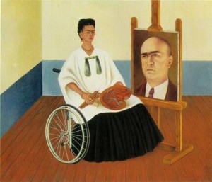 Oil kahlo,frida Painting - Self-Portrait with the Portrait of Doctor Farill  1951 by Kahlo,Frida