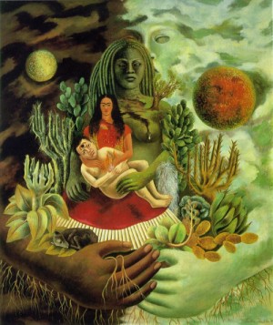 Oil the Painting - The Love Embrace of the Universe, the Earth (Mexico), Me, and Senor Xolotl  1949 by Kahlo,Frida
