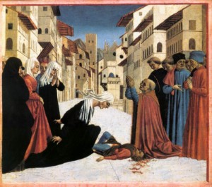 Oil Painting - St Zenobius Performs a Miracle (predella 4)   c. 1445 by Domenico Veneziano