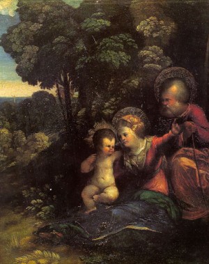 Oil dossi, dosso Painting - The Rest on the Flight into Egypt, early 1500s by Dossi, Dosso