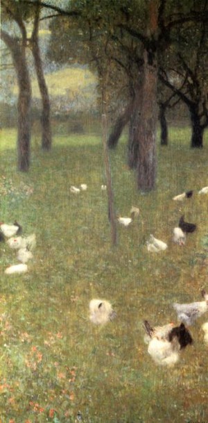 Oil garden Painting - After the Rain (Garden with Chickens in St. Agatha). 1899 by Klimt Gustav