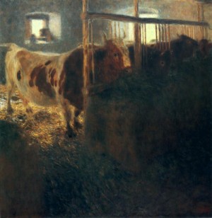 Oil klimt gustav Painting - Cows in a Stall. 1900-1 by Klimt Gustav