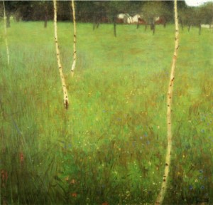 Oil klimt gustav Painting - Farmhouses with Birch Trees. 1900 by Klimt Gustav