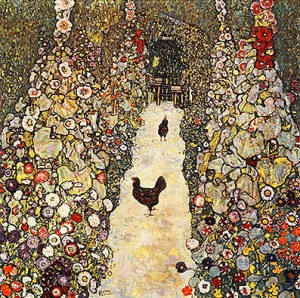 Oil garden Painting - Garden Path with Chickens by Klimt Gustav