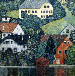 Oil klimt gustav Painting - Houses at Unterach on the Attersee. ca 1916. by Klimt Gustav