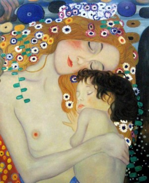 Oil woman Painting - Mother and child detail from the three ages of woman 1905 by Klimt Gustav