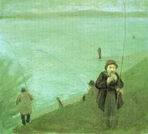 Oil the Painting - Anglers on the Rhine by Macke ,August