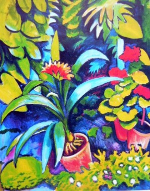 Oil macke ,august Painting - Blumen im Garten by Macke ,August