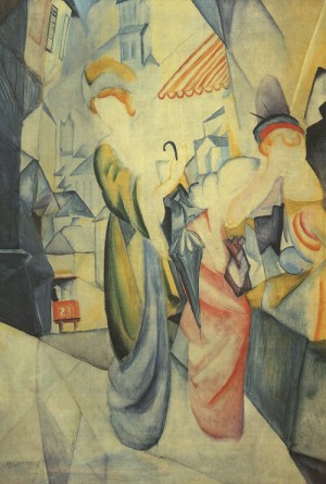 Oil shop Painting - Bright Women in front of the Hat Shop (Helle Frauen vor dem Hutladen), 1913 by Macke ,August