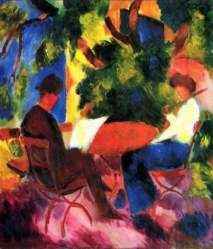 Oil garden Painting - Couple At The Garden Table by Macke ,August