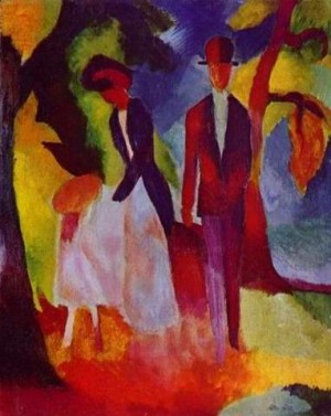 Oil blue Painting - Family At The Blue Lake by Macke ,August