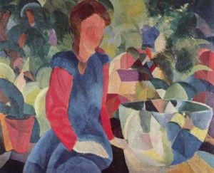 Oil macke ,august Painting - Girl With Fish Bell by Macke ,August
