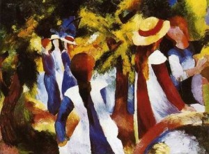 Oil macke ,august Painting - Girls In The Forest by Macke ,August