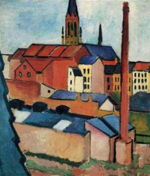 Oil macke ,august Painting - Houses With A Chimney by Macke ,August