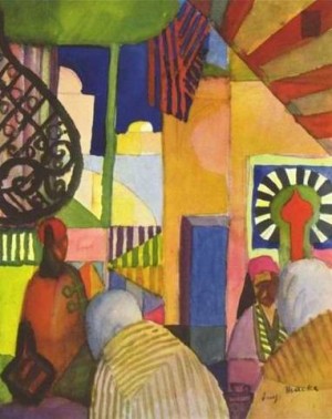 Oil macke ,august Painting - In The Bazar by Macke ,August